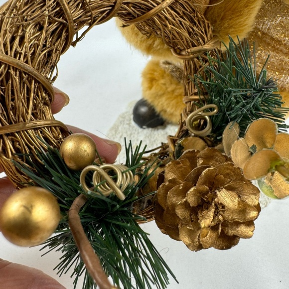 Golden Santa Claus Standing 12 Inches With Teddy Bear & Wreath. Satin Jacquard - Picture 3 of 9